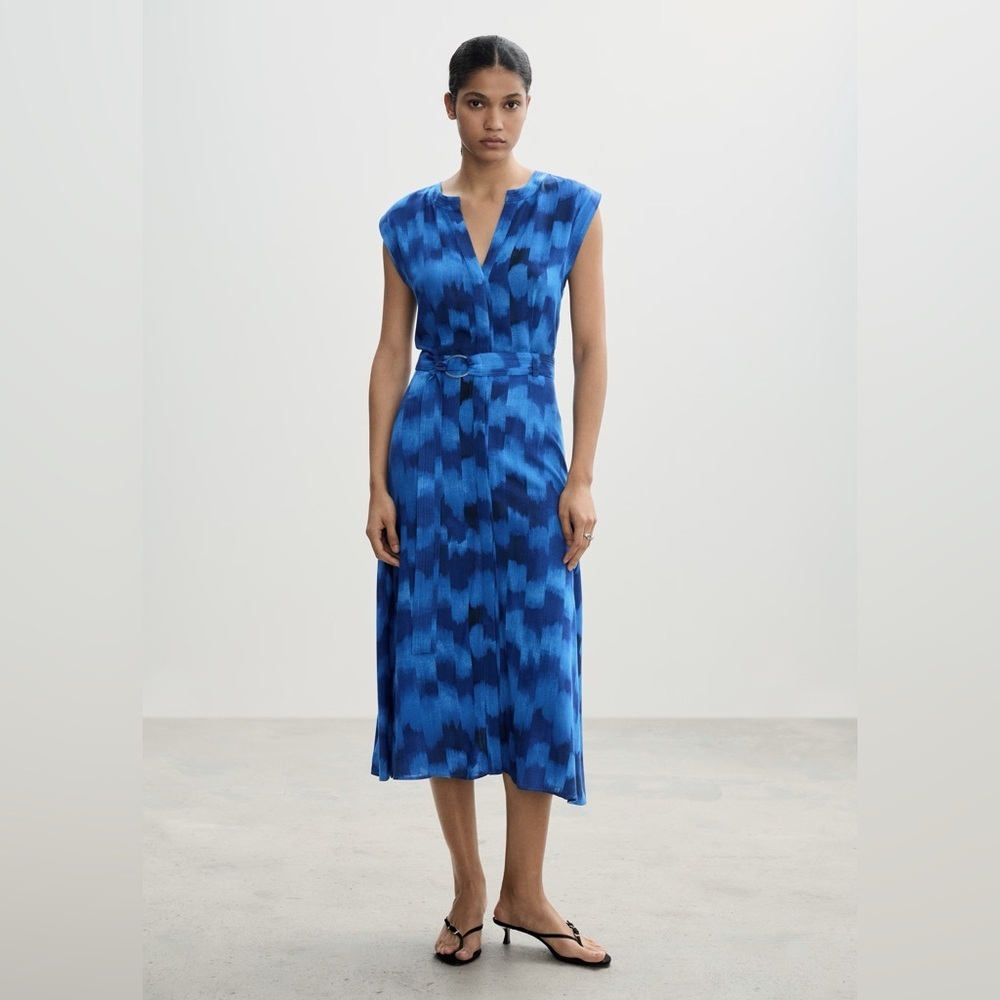 Mango Blue Belt Printed Dress Nwt